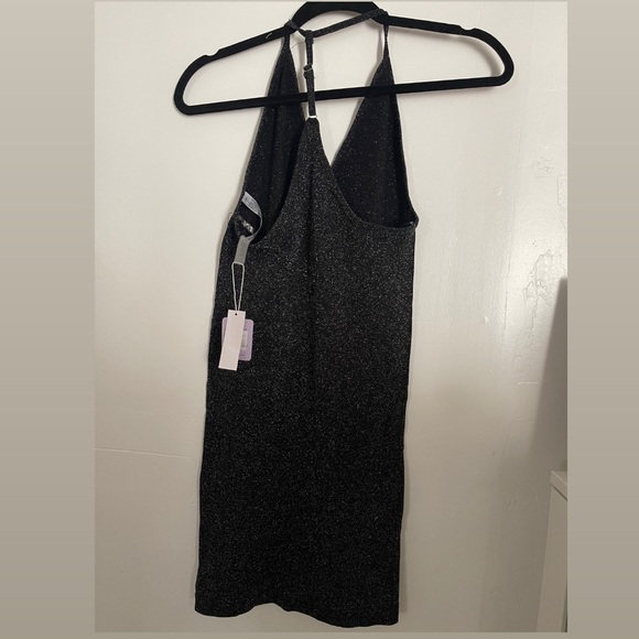 Charlotte Russe- Sparkly Black Halter Top Mini Bodycon dress with open shoulder - Picture 5 of 5